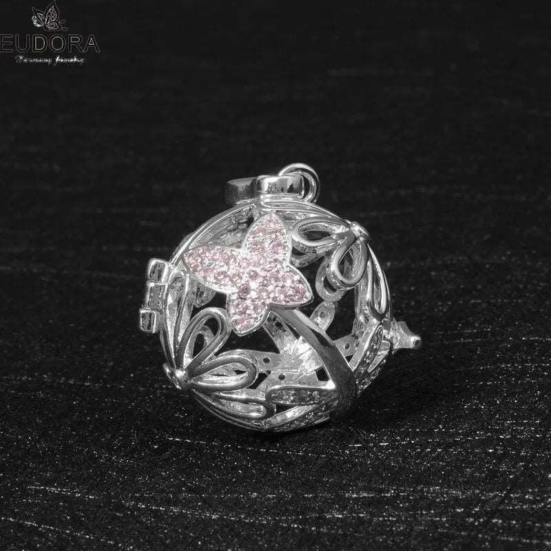 EUDORA 18mm Pregnancy Bola Ball Pink Crystal Lockets Necklace K224 
