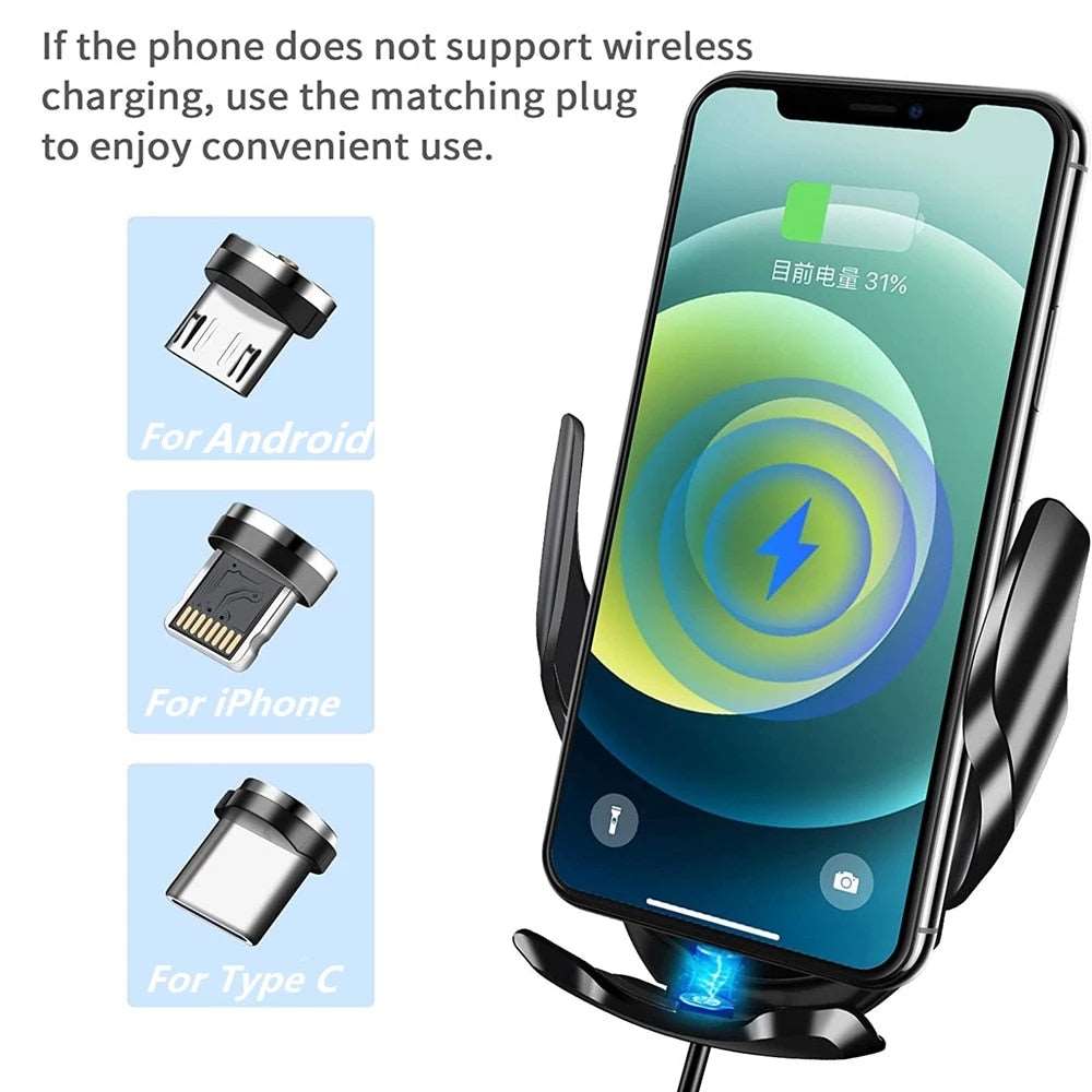 30W Car Wireless Charger Automatic Magnetic Chargers Mount Phone Holder Air Vent for iPhone 14 13 12 11 8 Samsung Fast Charging 