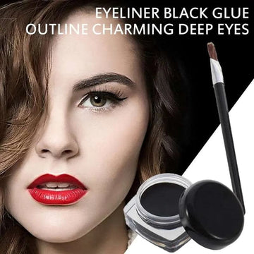 Long-lasting Black Waterproof Eyeliner Cream with Brush Set