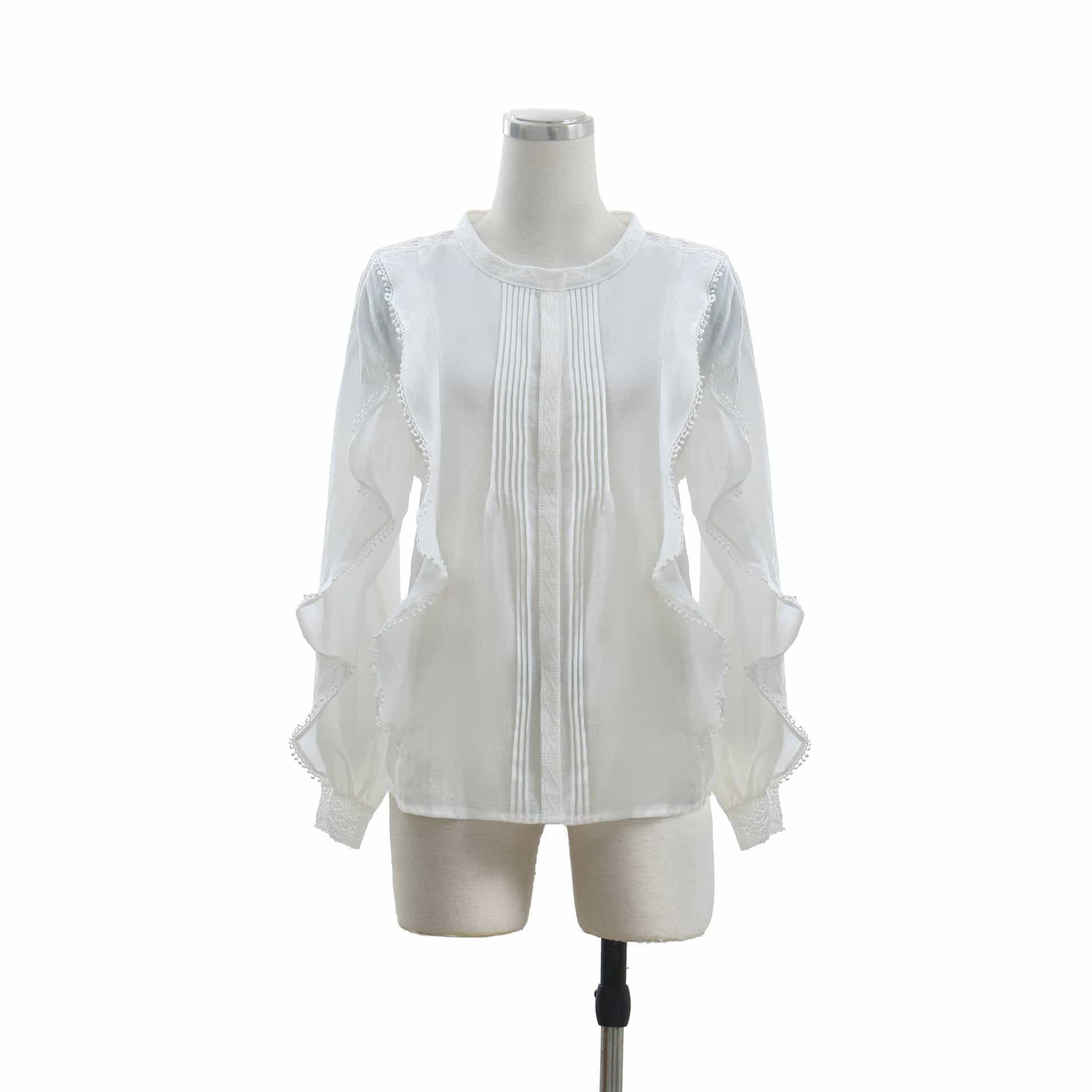 French Linen Elegant Wooden Ear Belly Covering Slimming Loose All-match Lace Sense Of Design Shirt 