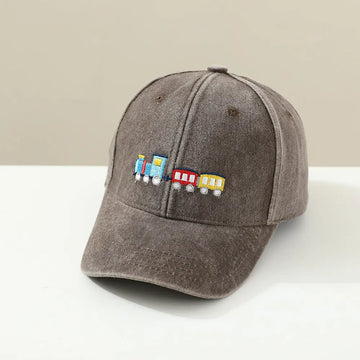 Children Toddler Peaked Cap Small Train Washed Layer Peaked Baseball Hat Trendy