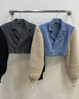 Women's Autumn Retro Minority Patchwork Knitting Denim Coat 