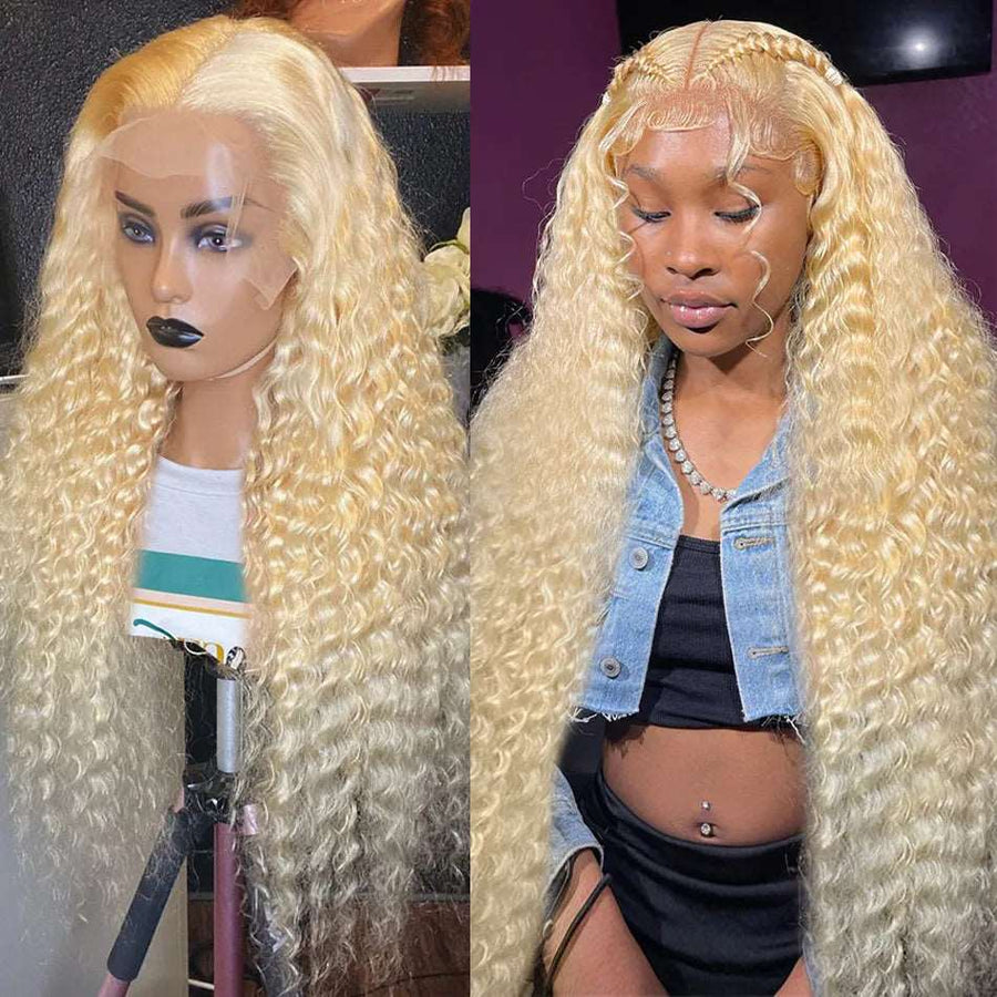 deep wave lace frontal wig honey blonde transparent lace front human