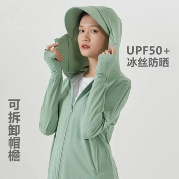 Summer Sunscreen Clothes Women Outdoor Riding Fishing Sports Sun UV Protection Clothing Ice Silk Breathable Hooded Shirt Jackets 