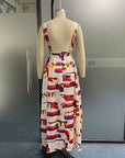 Ellafads Women Maxi Dress Summer Fashion Retro Printed Nipped Waist