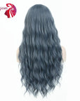 dark blue synthetic ladies long curly wavy navy blue natural wig