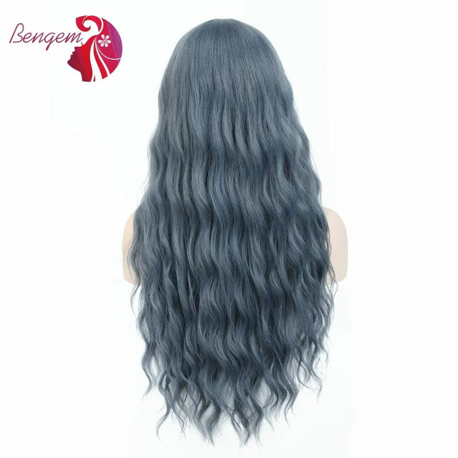 dark blue synthetic ladies long curly wavy navy blue natural wig