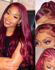 Burgundy Body Wave Wigs Lace Front Human Hair 4X4 Colored Lace Wigs
