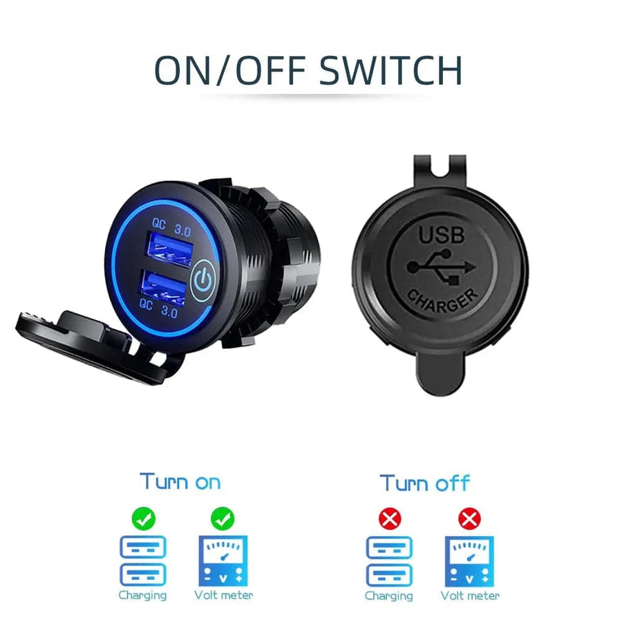 Quick Charge 3.0 Dual USB Car Charger -Waterproof 12V/24V Power Outlet
