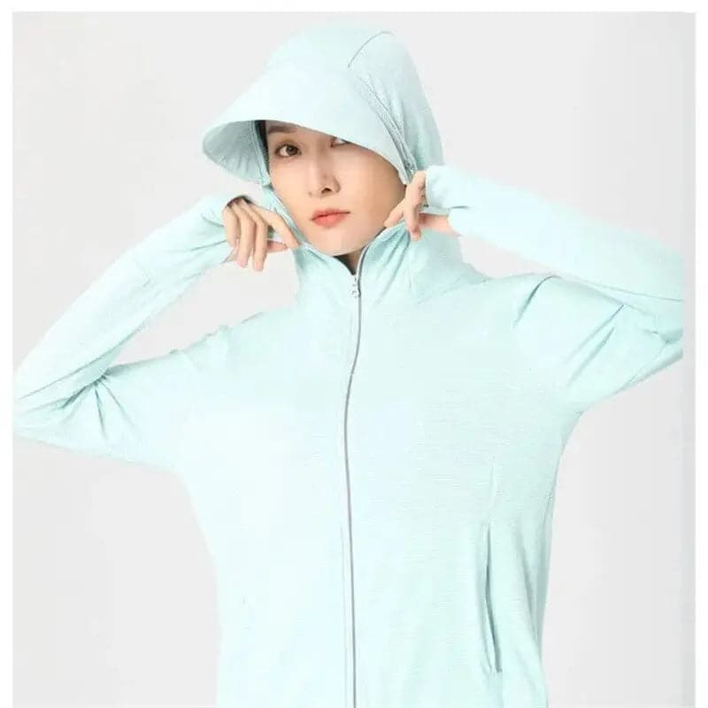 Summer Sunscreen Clothes Women Outdoor Riding Fishing Sports Sun UV Protection Clothing Ice Silk Breathable Hooded Shirt Jackets 