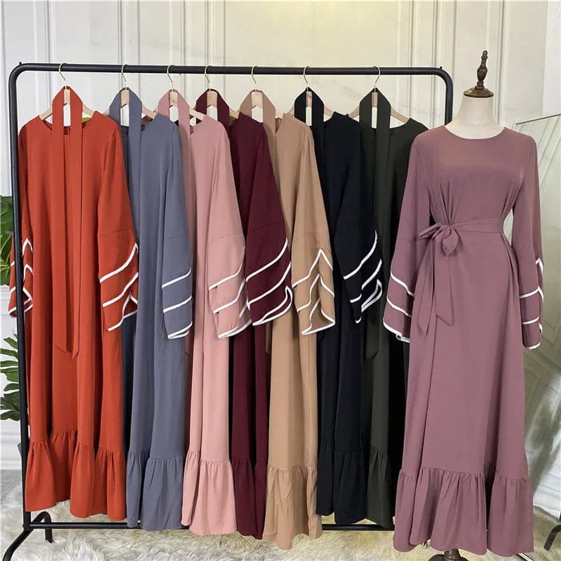 Ramadan Turkey Muslim Women Solid Color Long Dress Islamic Clothing