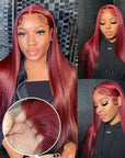 99j burgundy straight lace front human hair wig