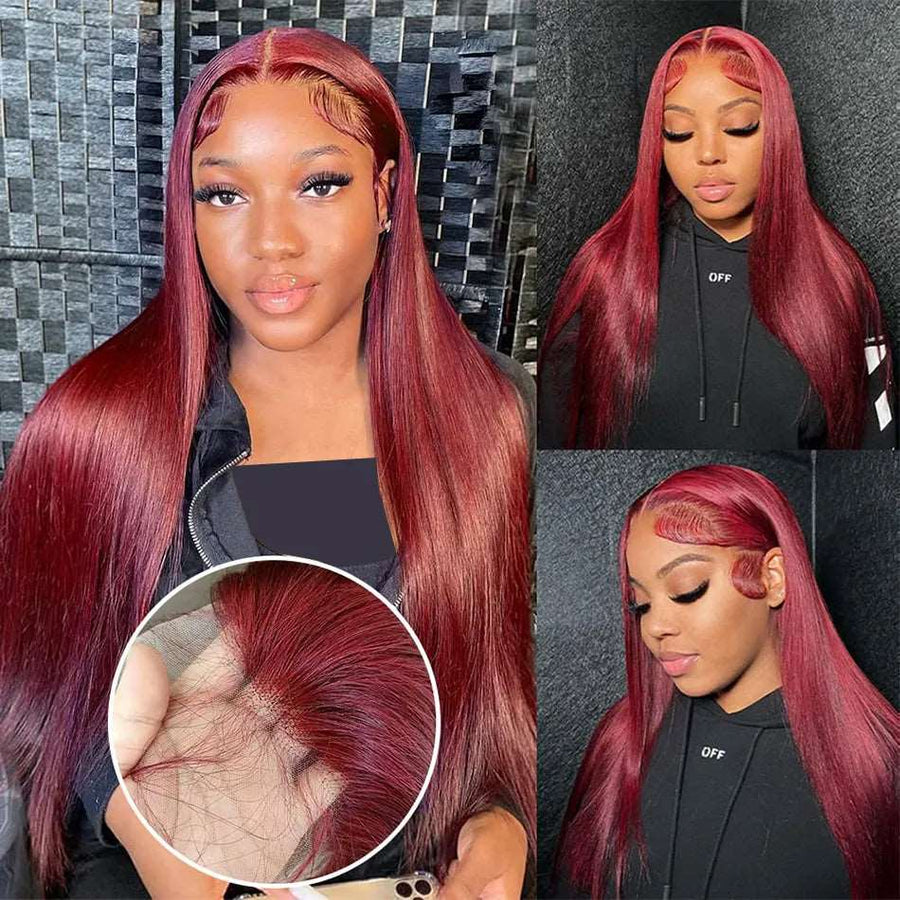 99j burgundy straight lace front human hair wig