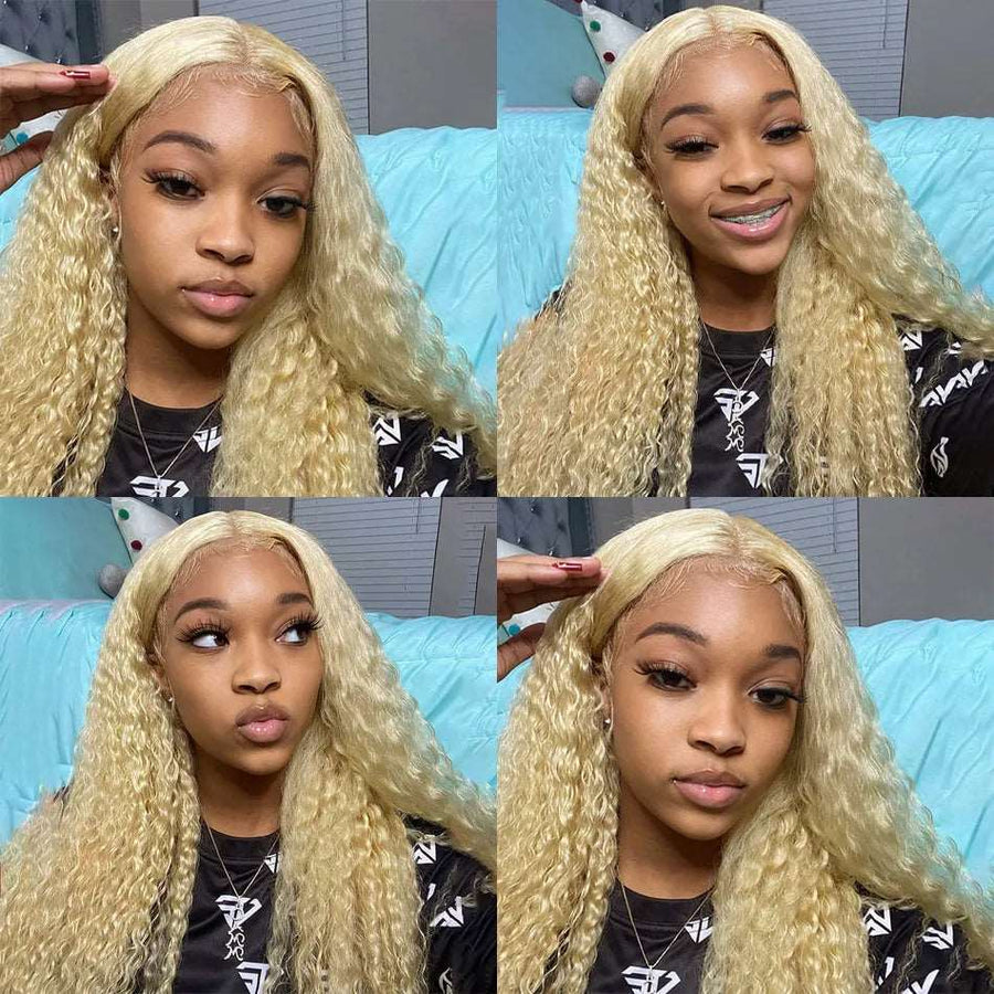 deep wave lace frontal wig honey blonde transparent lace front human