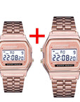 2Pcs Fashion Digital Men's Watches Gold Luxury Stainless Steel watch 