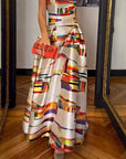 Ellafads Women Maxi Dress Summer Fashion Retro Printed Nipped Waist