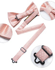 Men's Pre-tied Bow Tie Silk Pink Woven Bowtie with Knot Cufflinks Hanky Brooch Set for Wedding Party Man Suit Accessories - Meifu Market