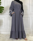 Ramadan Turkey Muslim Women Solid Color Long Dress Islamic Clothing