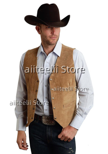 vest suede leather suit chalecos steampunk style waistcoat 