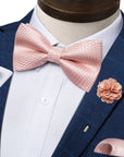 Men's Pre-tied Bow Tie Silk Pink Woven Bowtie with Knot Cufflinks Hanky Brooch Set for Wedding Party Man Suit Accessories - Meifu Market