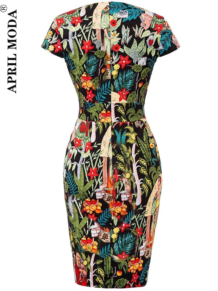 Ladies Retro Vintage 50s Party Sheath Bodycon Dress Floral Work 