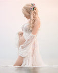 Shoulder Mesh Lace Maternity Photoshoot Gown