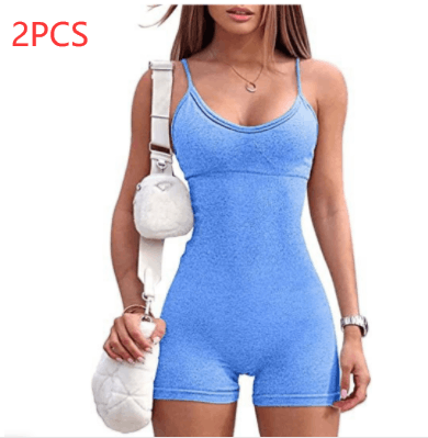 Spaghetti Strap Shorts Jumpsuit Sports Yoga Workout Tight Romper Women Fashion Fitness Sportwear 