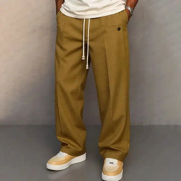 Buttons Comfortable Straight Drawstring Casual Pants