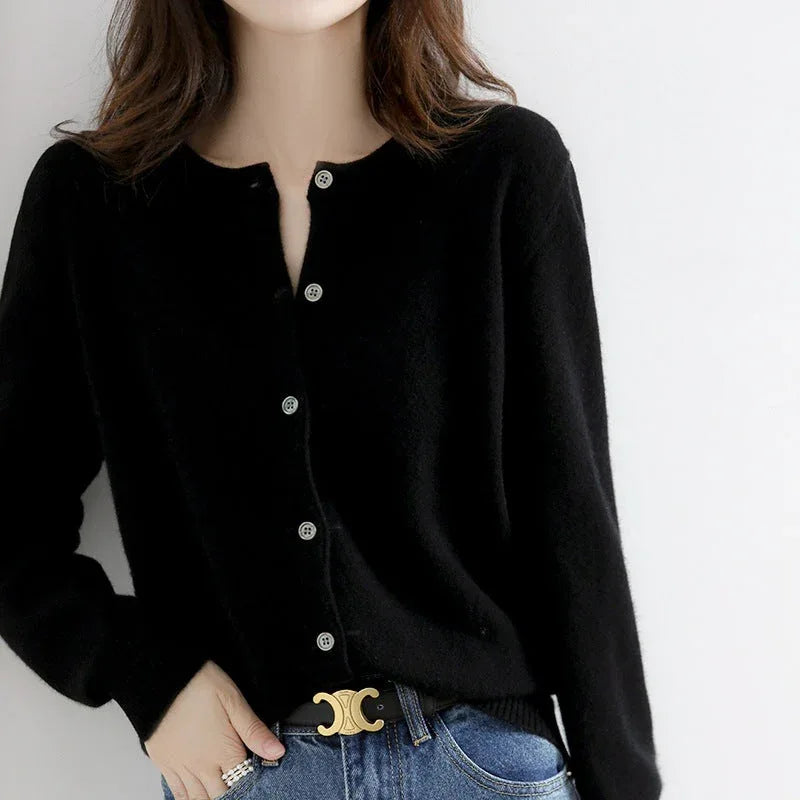 Women's Knitted Cardigan Sweater - Solid Color Loose Fit Button Front Coat Meifu Market