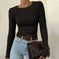 Slim Long Sleeve T-shirt Fashion Solid Color Split Thread Knitted Top Womens Clothing Meifu Market