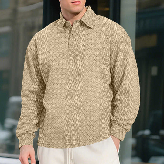 Jacquard Polo Sweater — Men's Loose-Fit Long Sleeve Knitwear