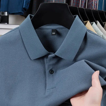 Casual Polo Collar Pure Color Mercerized Cotton Men's Short Sleeve