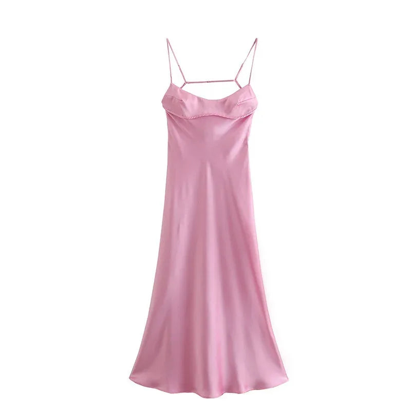 satin camisole dress | backless slip dress | sleeveless maxi dress | energy saving