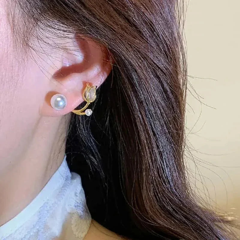 sterling silver earrings for women | hypoallergenic stud earrings | tulip flower stud earrings | ultrasonic cleaning