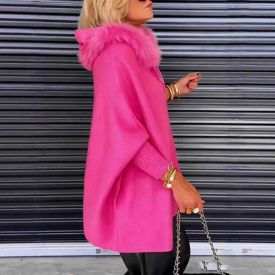 Ins Plush Hooded Cardigan Fashion Warm Pockets Zip-up Knitted Jacket Casual Outerwear Batwing Sleeve Sweater Women's Cloth...