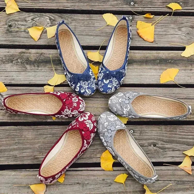 flat bottom cloth shoes | embroidered linen shoes | national style footwear | ultrasonic cleaning