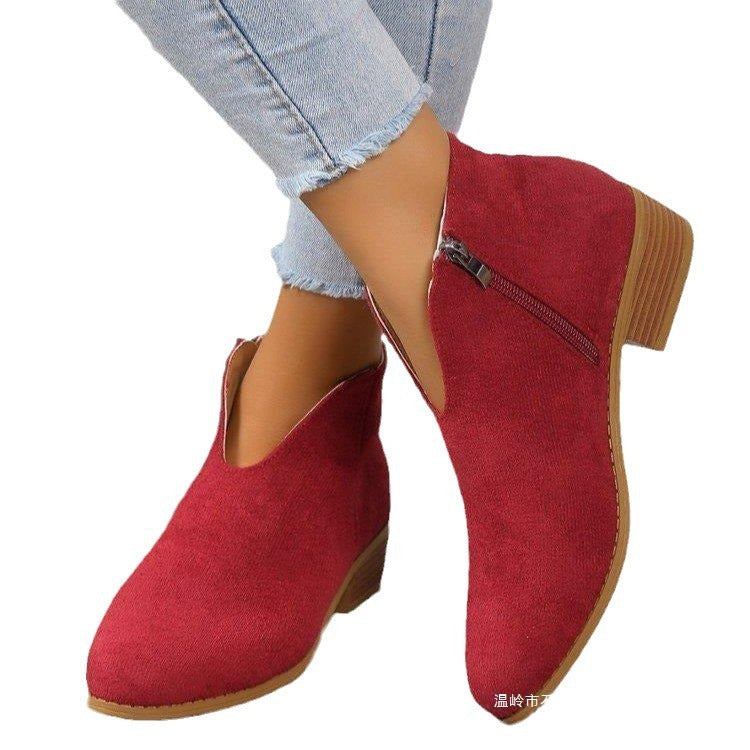 V Cut Chelsea Women's Chunky Heel Pointed Ankle Boots Meifu Market