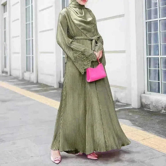 modest lace abaya | pleated kaftan dress | long sleeve prayer dress | energy saving