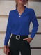 Commuter V-neck Long-sleeved Shirts Ins Fashion Solid Color Pullover Top Autumn And Spring Women's Clothing Meifu Market