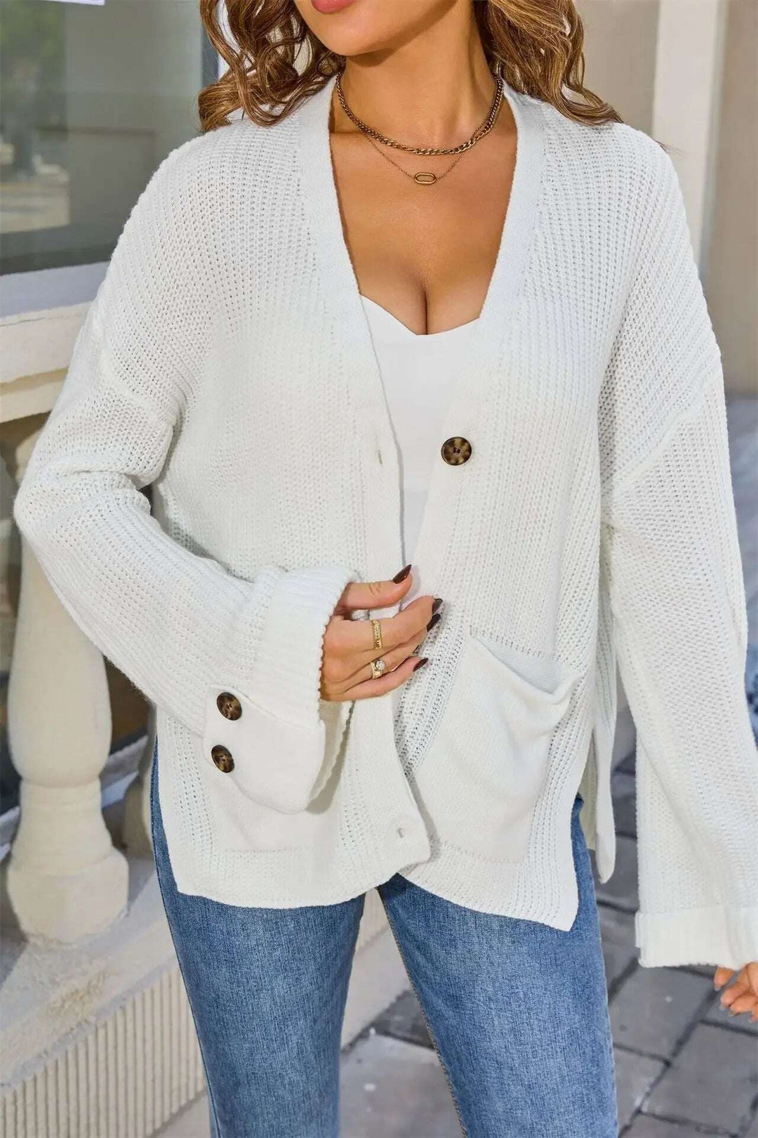 Women's Oversized Cardigan V-Neck Knit Sweater with Pockets Meifu Market