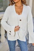 Fashion V-neck Knitted Cardigan Loose Sweater Long Sleeve Pocket Top Meifu Market