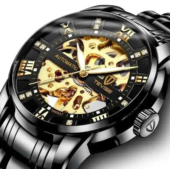 automatic mechanical movement | stainless steel case | 50m waterproof rating | ultrasonic cleaning