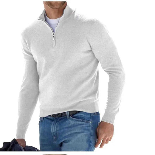Men's Fashion Casual Long Sleeve V-neck Cashmere Zipper Top XS - in use demonstration
