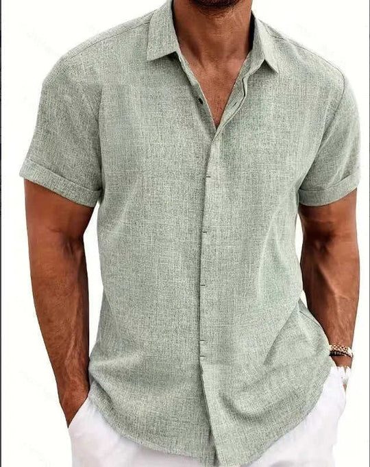 Men's Linen Short Sleeved T-shirt Loose Fitting 3XL - side view showing details