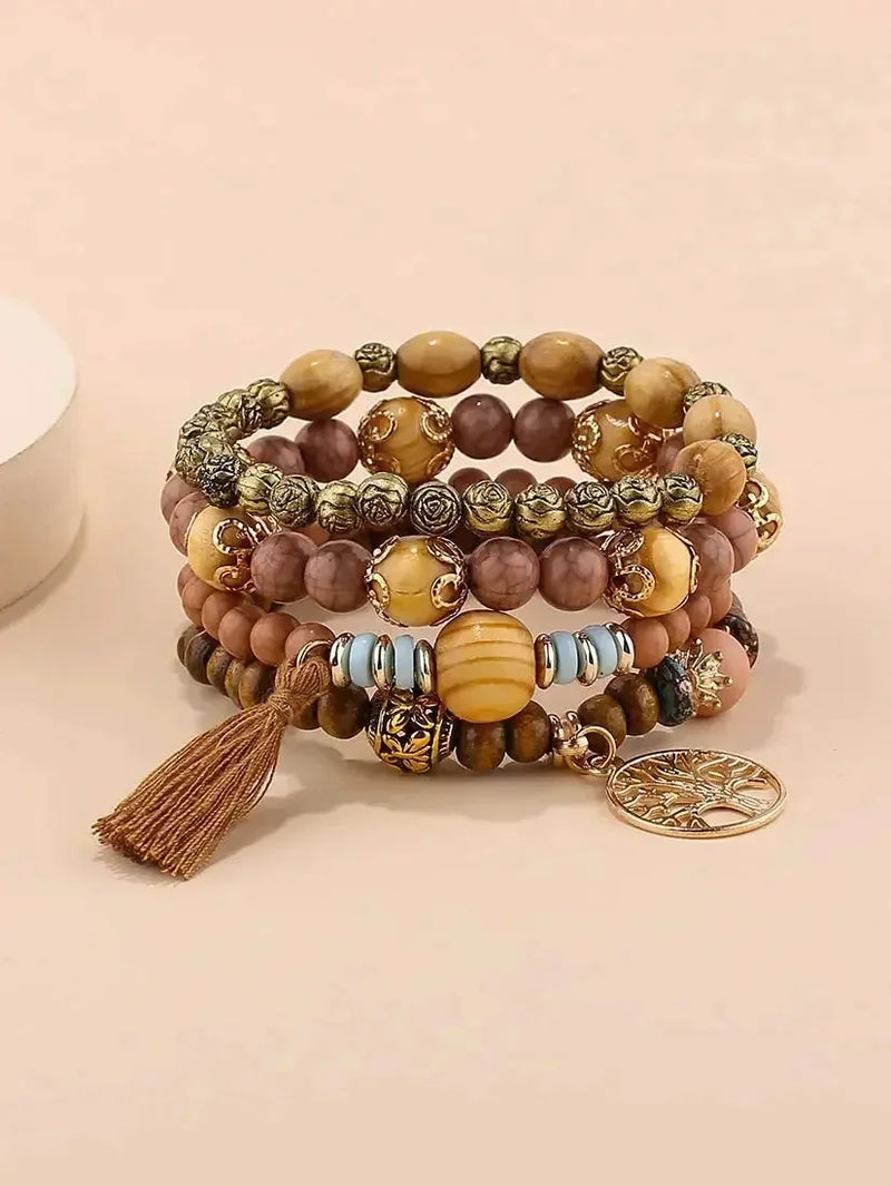 elastic bangle bracelet set | wooden beads jewelry | adjustable tree of life bracelet | energy saving