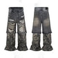 Camouflage Stitching Micro-pull Wide Leg Ripped Ripped Jeans Meifu Market