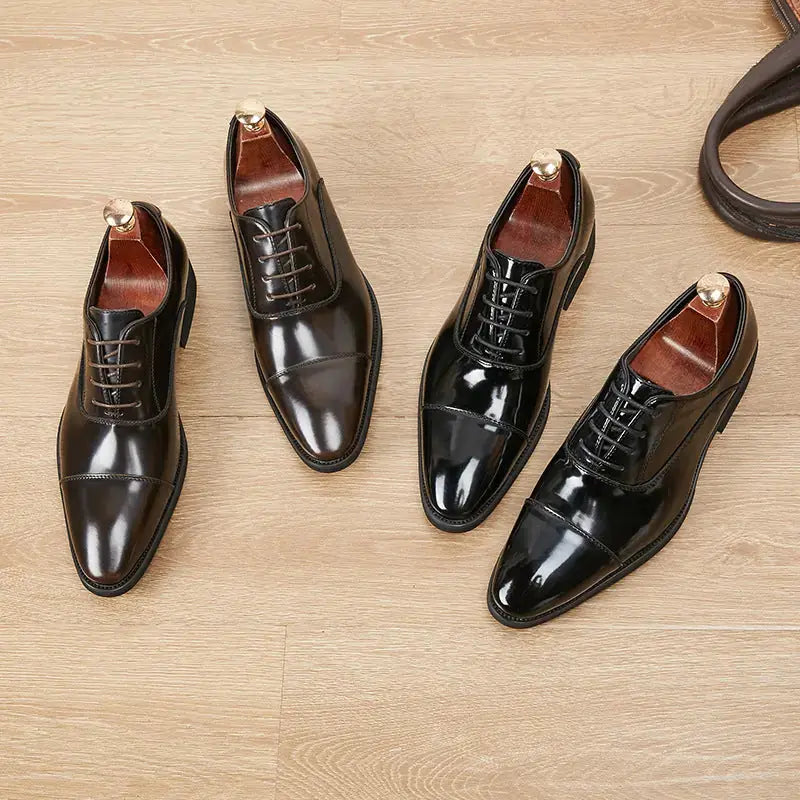 Patent Leather Three-joint Oxford Shoes Pointed Business Men's Soft Bottom Meifu Market