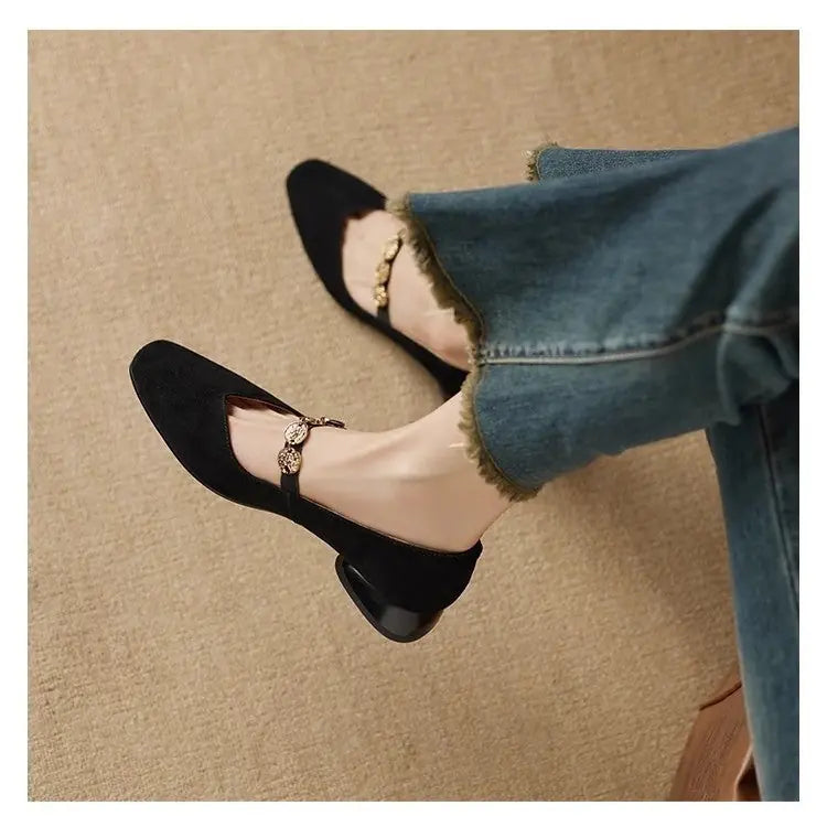 French Retro Square Toe Low-cut Suede Pumps Women's Autumn New Meifu Market