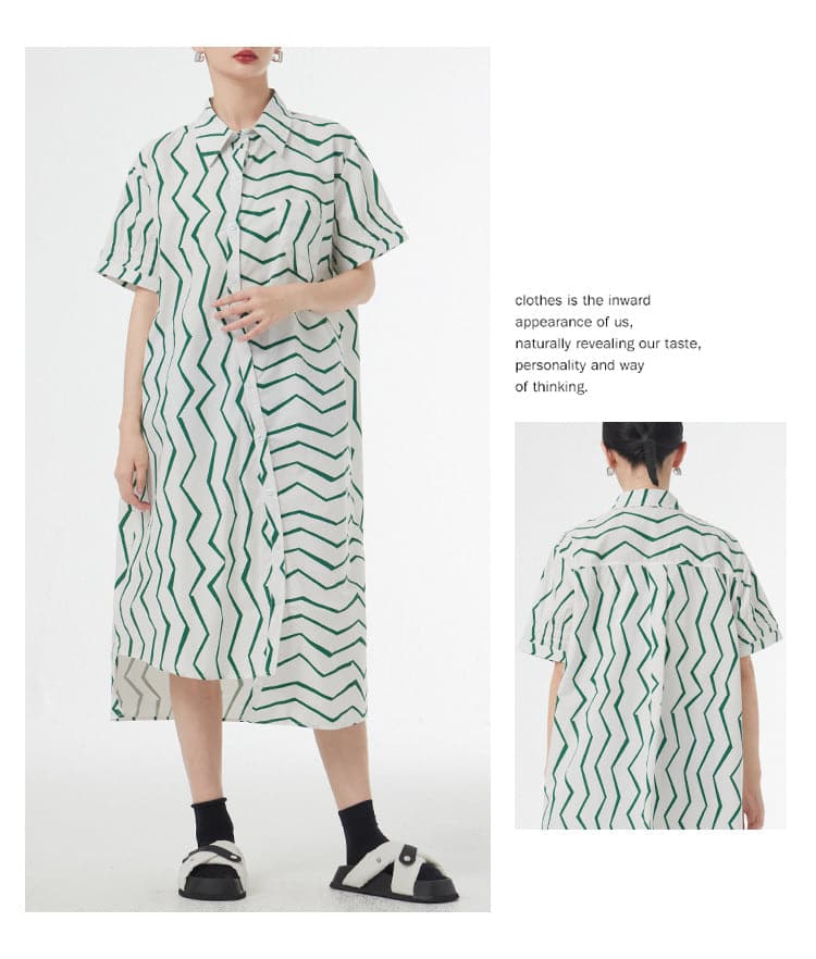Women's Summer French Lazy Style Wave Stripes Shirt Dress Meifu Market