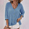 V-neck Long-sleeved T-shirt Fashion Solid Color Button Top Casual Loose Clothing For Women Meifu Market